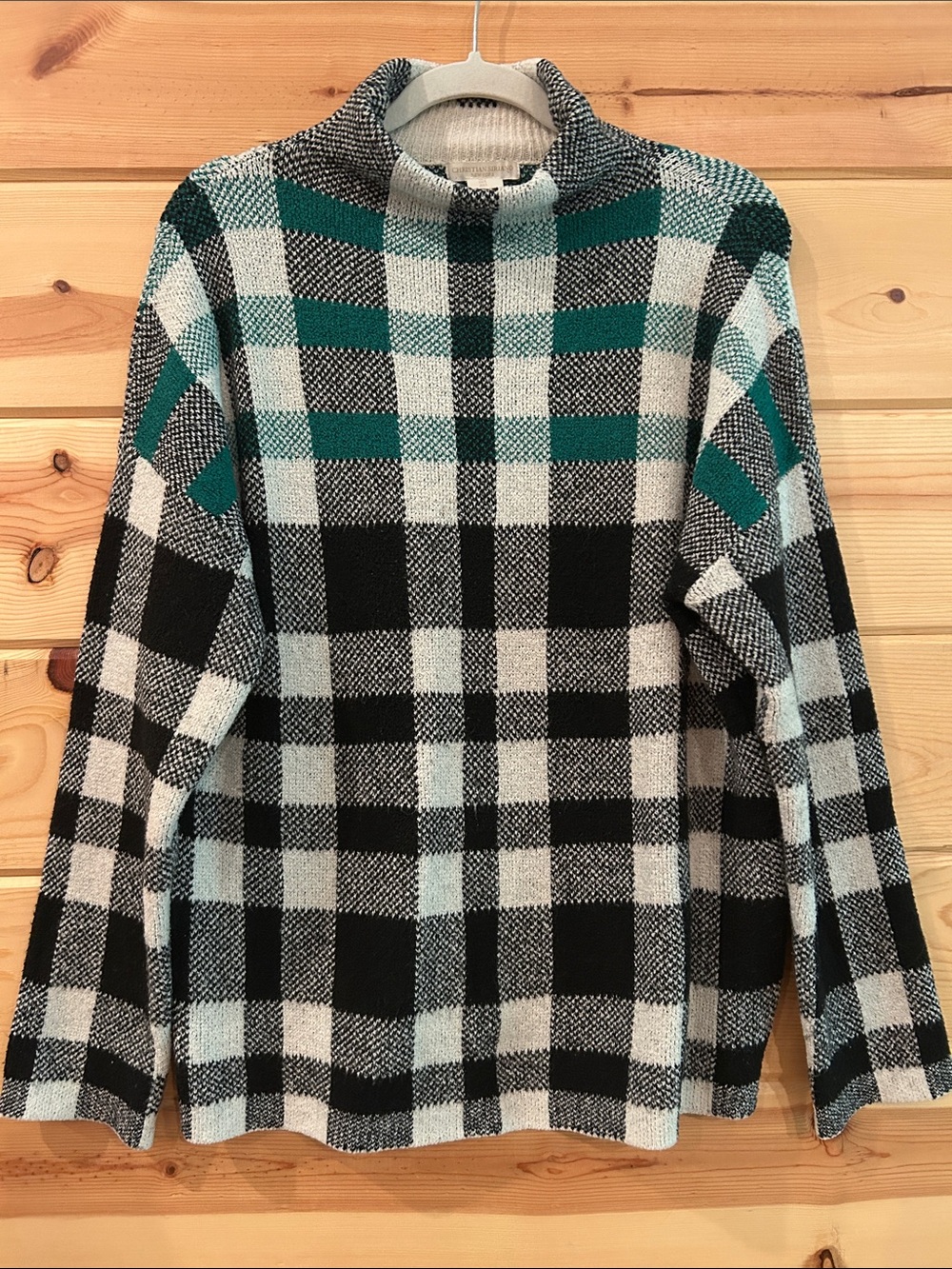 Christian Siriano Women’s Green/Black/White Plaid Cowlneck Sweater, Size L - Picture 1 of 5